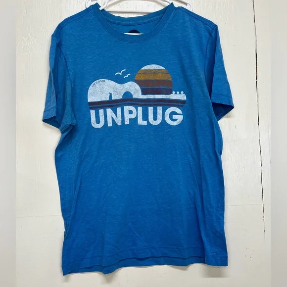 Blue Life is Good Graphic T-Shirt with Unplug Design - Picture 1 of 4